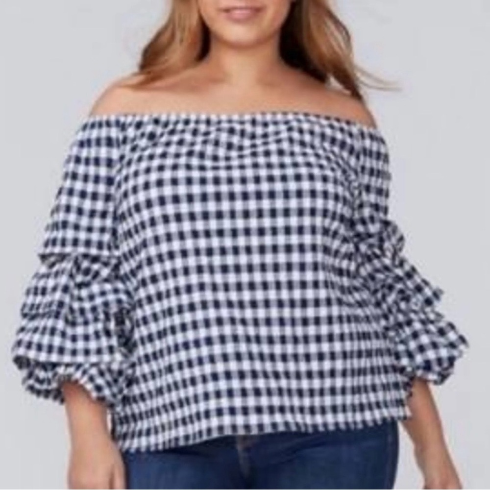 Lane Bryant Classic Gingham Short Sleeve Top Preppy Picnic Vacation Boho